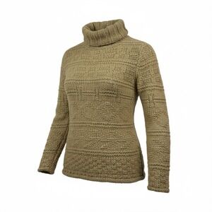 Y2K Moda International Wool Blend‎ Small Chunky Fisherman Turtleneck Tan Vintage